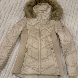 Michael Kors Cream Ski Jacket with Faux Fur Trim